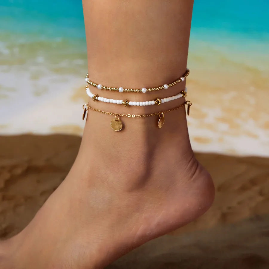 Wholesale Jewelry Marine Style Shell Alloy Seed Bead Anklet