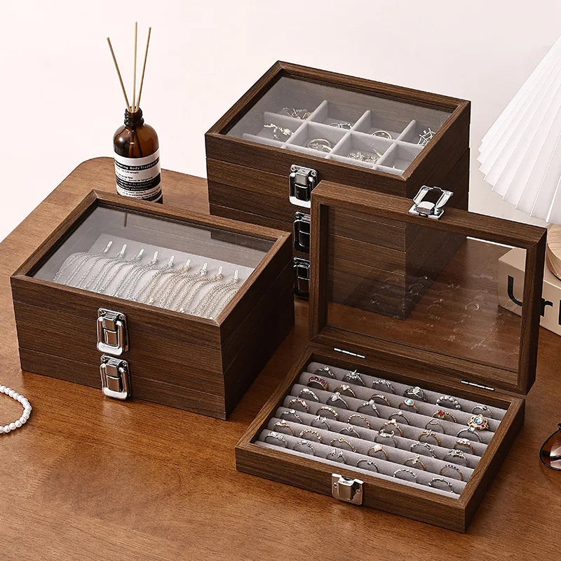 Luxury Small Walnut Wooden Jewelry Box With Lid Storage Organizer For Earrings Rings Necklaces Bracelets Displayed Jewelry