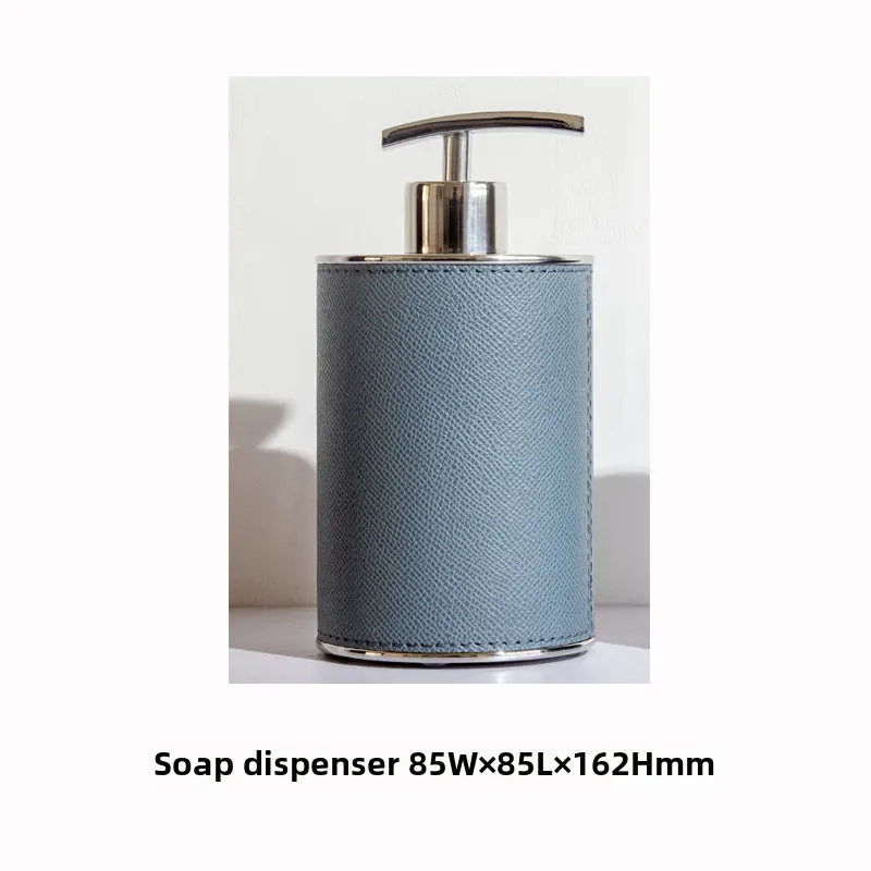 Modern European-style Home Furnishing Soft Matching Set Stainless Steel Leather Soap Dispenser Toothbrush Box Bathroom Four-piece Set Ornaments