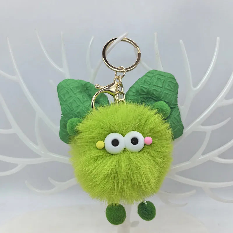 Cute Funny Hairball Bow Knot Plush Keychain