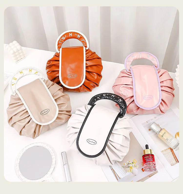 Casual Solid Color Pu Leather Storage Bag Makeup Bags
