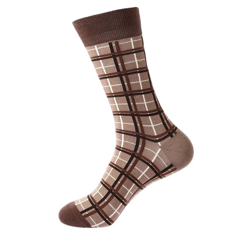 Men's Casual Sports Plaid Nylon Cotton Spandex Crew Socks 10 Pairs Per Pack