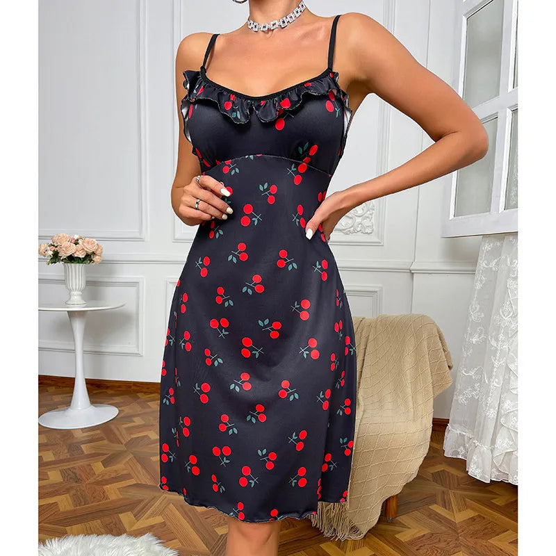 Home Date Elegant Sexy Cherry Spandex Polyester Pajama Sets