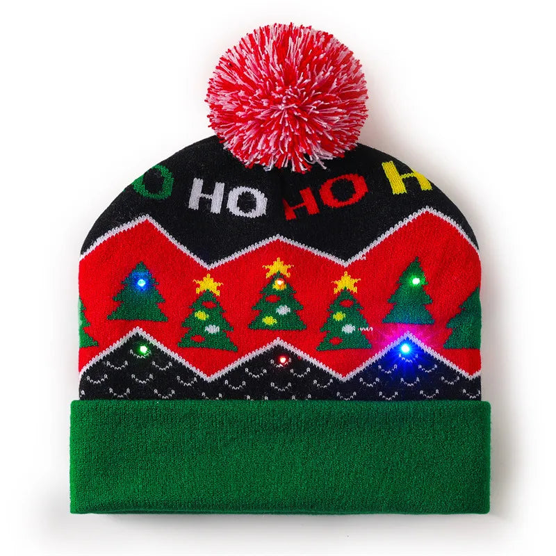 In Stock  Christmas Hat with Light Led Seven-Color Lights Adult Jacquard Hat Woolen Cap Men's and Women's Knitted Hat
