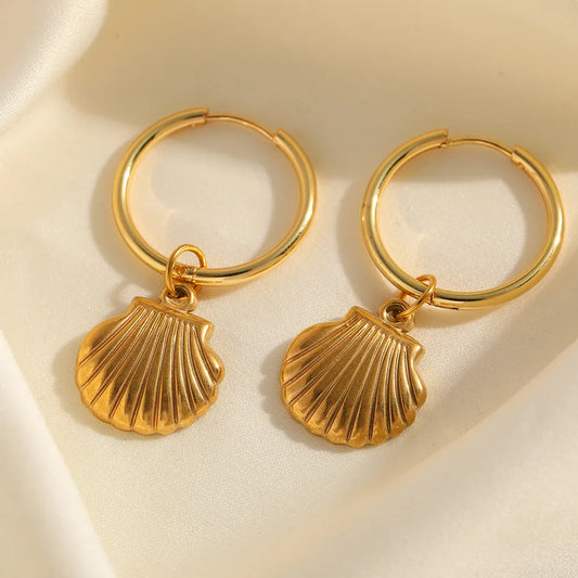 1 Piece Cute Romantic Marine Style Shell Plating 304 Stainless Steel 18K Gold Plated Earrings