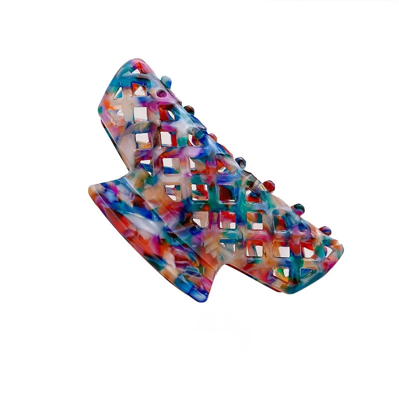 Versatile Acetate Hairpin Grid Hollow Out Shark Bite Net Shape Hair Accessories For Women Basic Style Simple Design Hair Grips