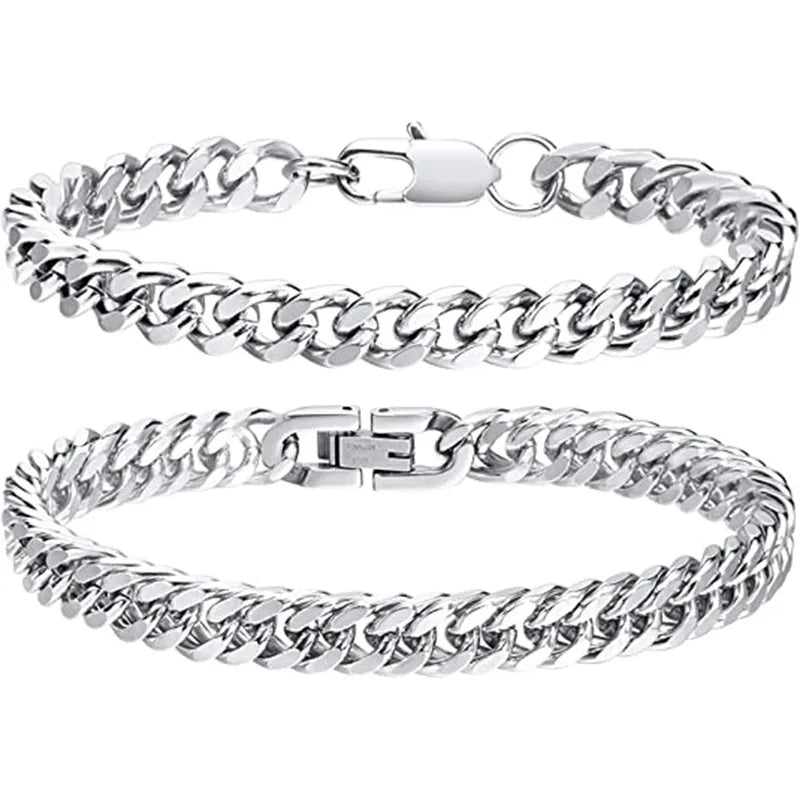 Top source stainless steel four-sided grinding widened bold hip hop domineering titanium steel bracelet Cuban chain punk personality boyfriend power