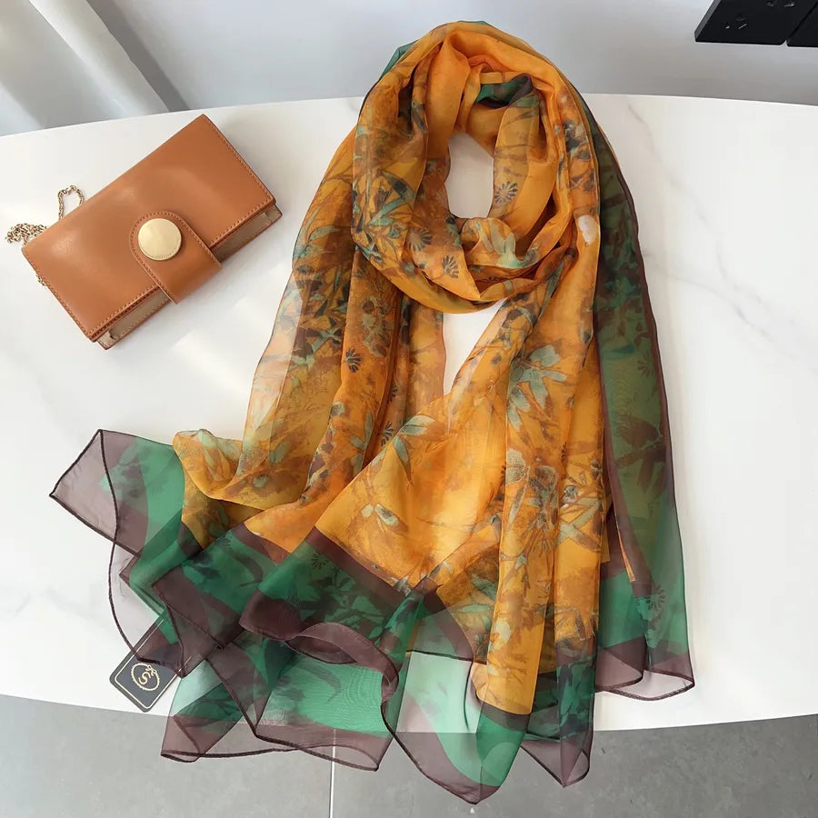Women's Elegant Printing Polyester Chiffon Silk Scarf