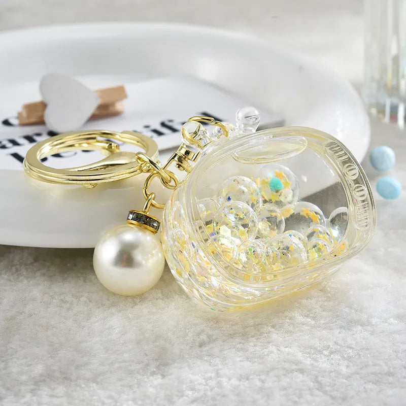 cartoon style geometric arylic plating artificial pearls women's bag pendant keychain