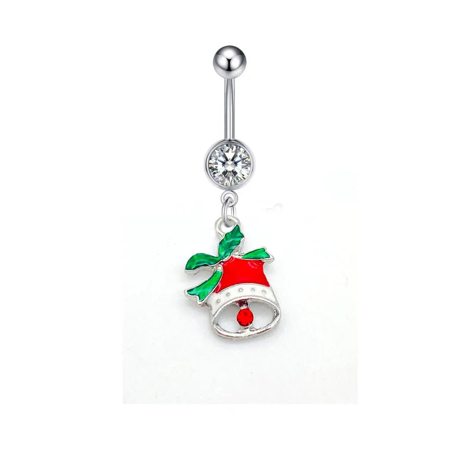 Christmas Belly Button Ring Stainless Steel Belly Stud Santa Claus Snowflake Deer Pendant  Navel Jewelry