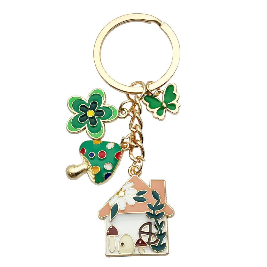 Cute Sweet Heart Shape Butterfly Alloy Enamel Bag Pendant Keychain