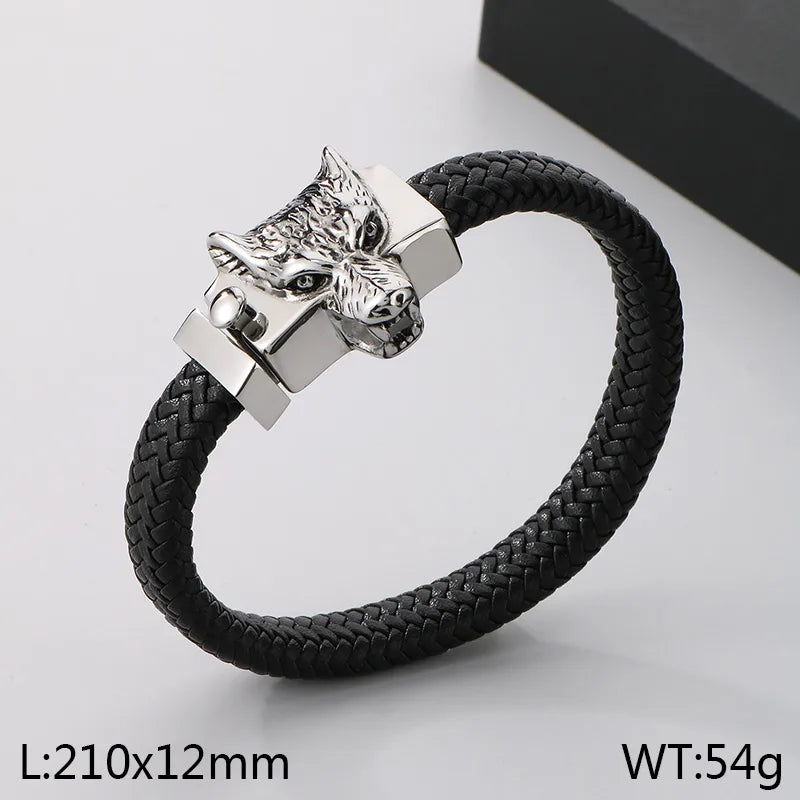 Business Retro Wolf Head 304 Stainless Steel 18K Gold Plated Men's Bracelets