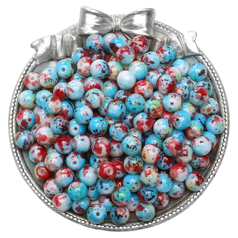 8mm Glass Gradient Porcelain Beads Round Beads Loose Beads DIY Handmade Beaded Bracelet Jewelry Accessories Material Kit Wholesale