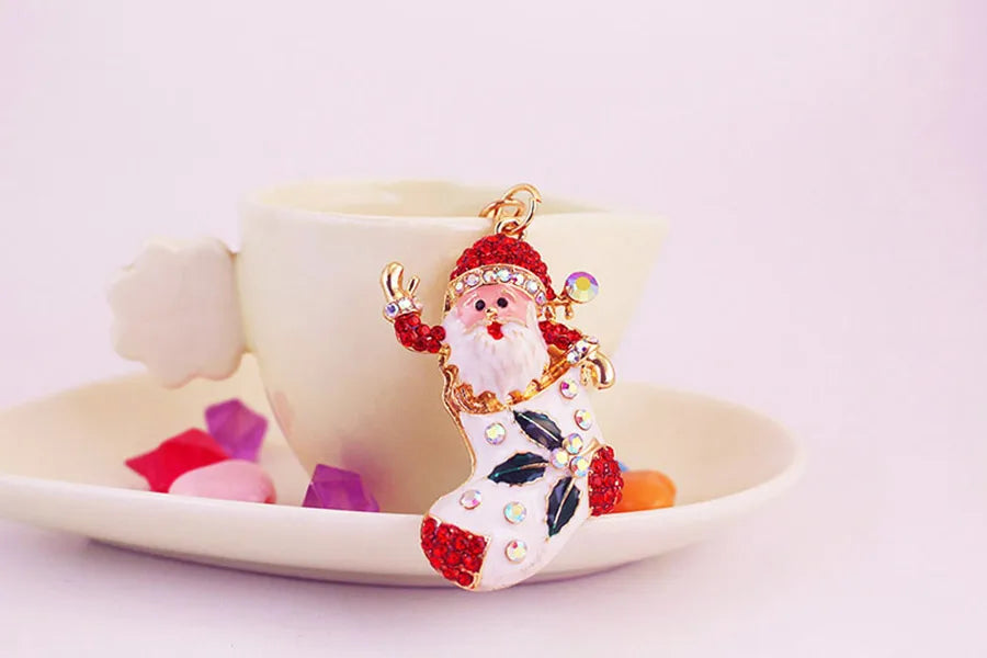 Cute Santa Claus Alloy Plating Inlay Rhinestones Christmas Unisex Bag Pendant Keychain