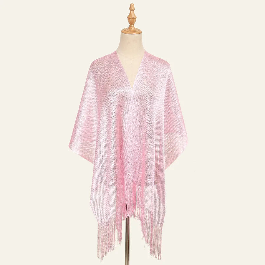 Women's Elegant Solid Color Gold and Silver Wire Tassel Scarf