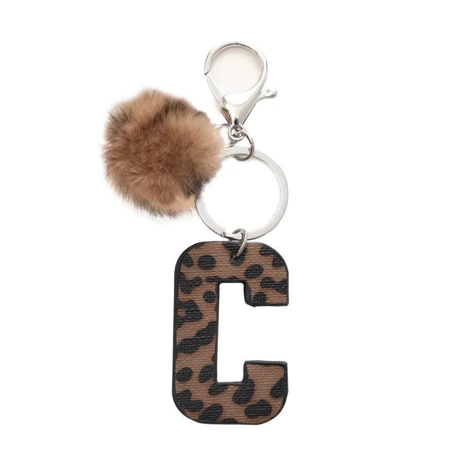 retro leopard pu leather bag pendant keychain