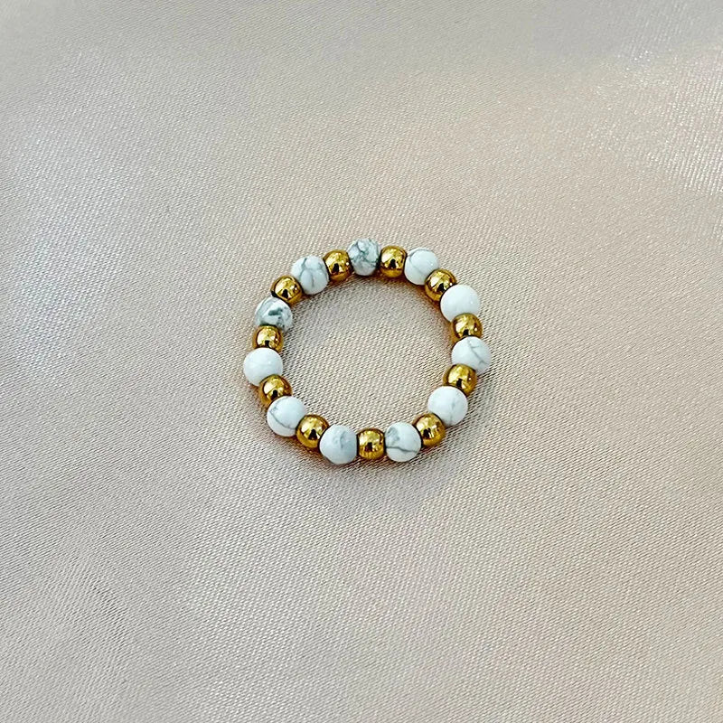 304 Stainless Steel natural stone Elastic string Simple Style Beaded Round Rings
