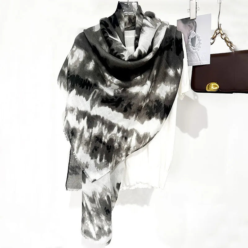 Tourism Holiday Style Herringbone Tie-dyed Silk Scarf Women's Artistic All-match Mid-length Sunscreen Silk Scarf Beach Scarf Tide