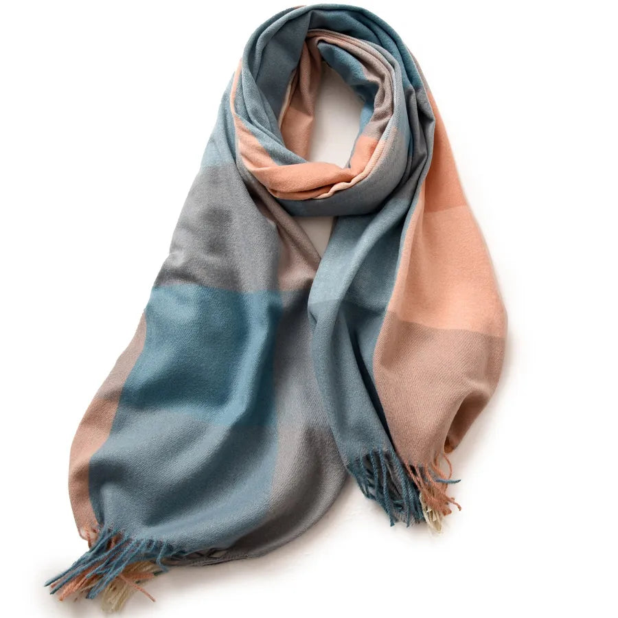 women's retro plaid imitation cashmere tassel winter scarves