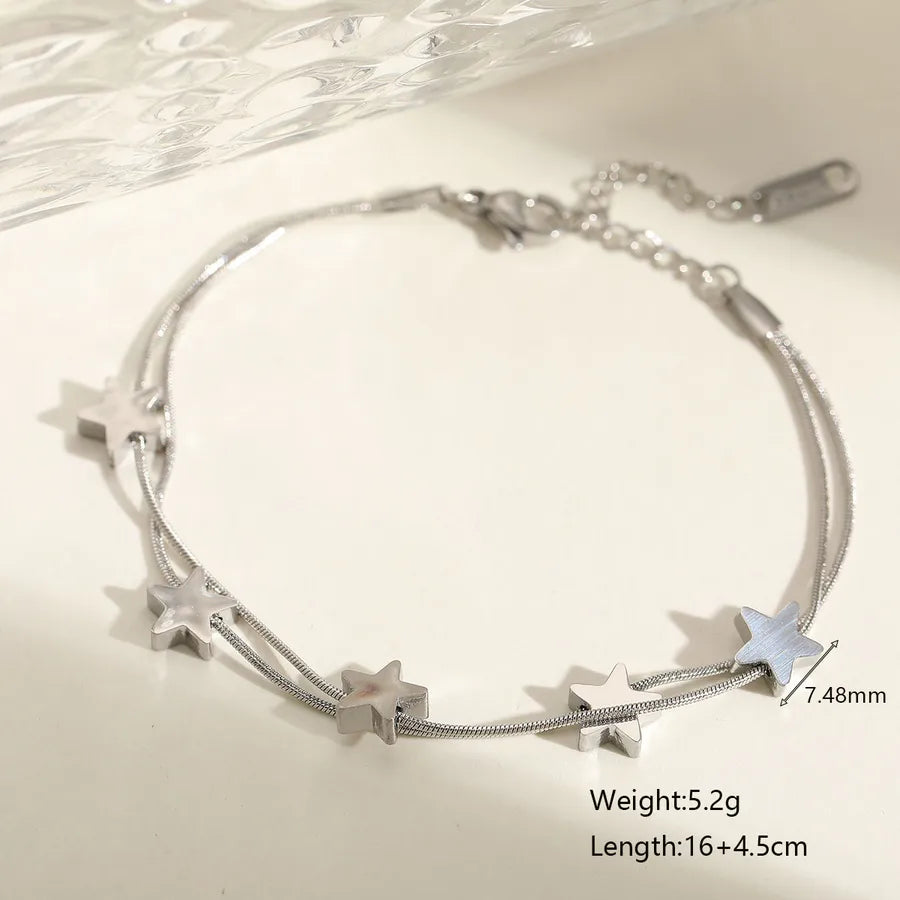 Casual Cute Lady Star Solid Color 304 Stainless Steel 18K Gold Plated Twisted Rope Chain Double-Layer Bracelet Multi Charms Bracelet In Bulk