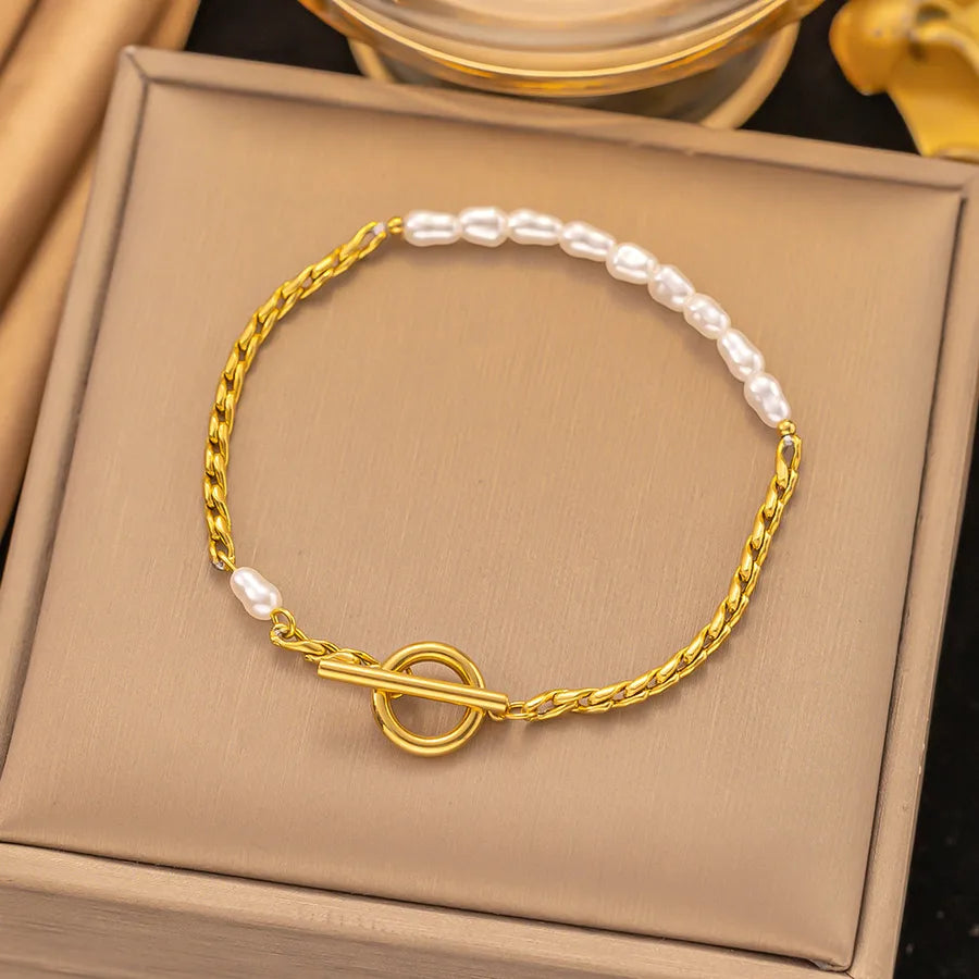 Elegant Simple Style Geometric 304 Stainless Steel Paperclip Chain cable chain Bracelets In Bulk