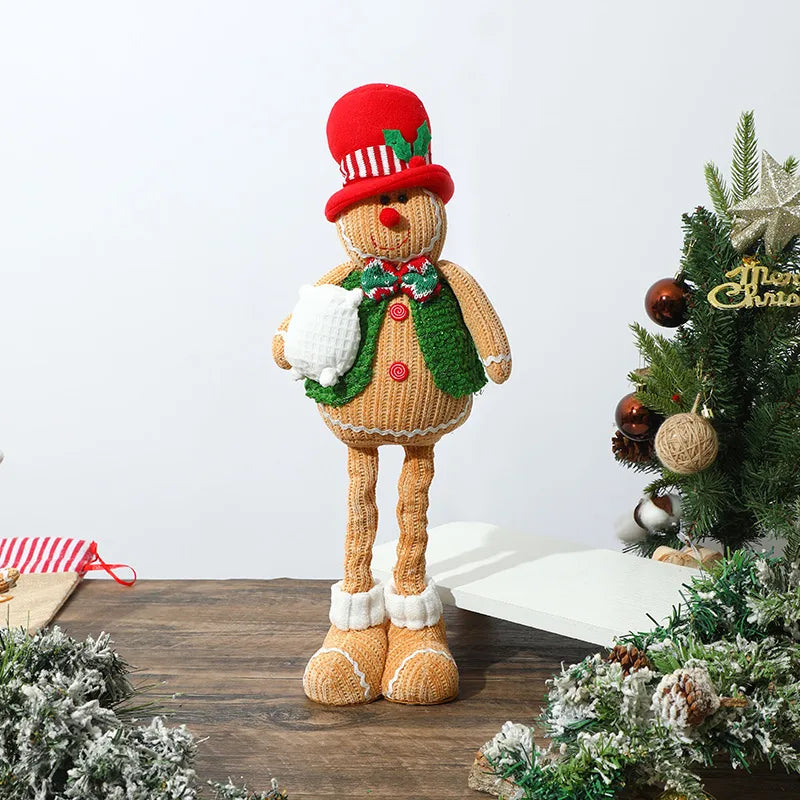 Christmas Decorations Gingerbread Man Stretching Dwarf Figure With Light Biscuit Man Doll Pendant Cartoon European Countryside Style Polyester