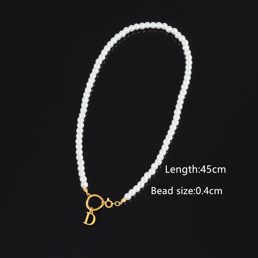 Casual Elegant Round Letter 304 Stainless Steel Artificial Pearl Beaded Chain Beaded Necklaces Wholesale