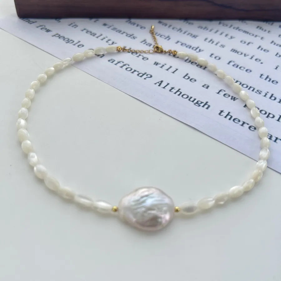 Freshwater Pearl Geometric Solid Color Pendant Necklace