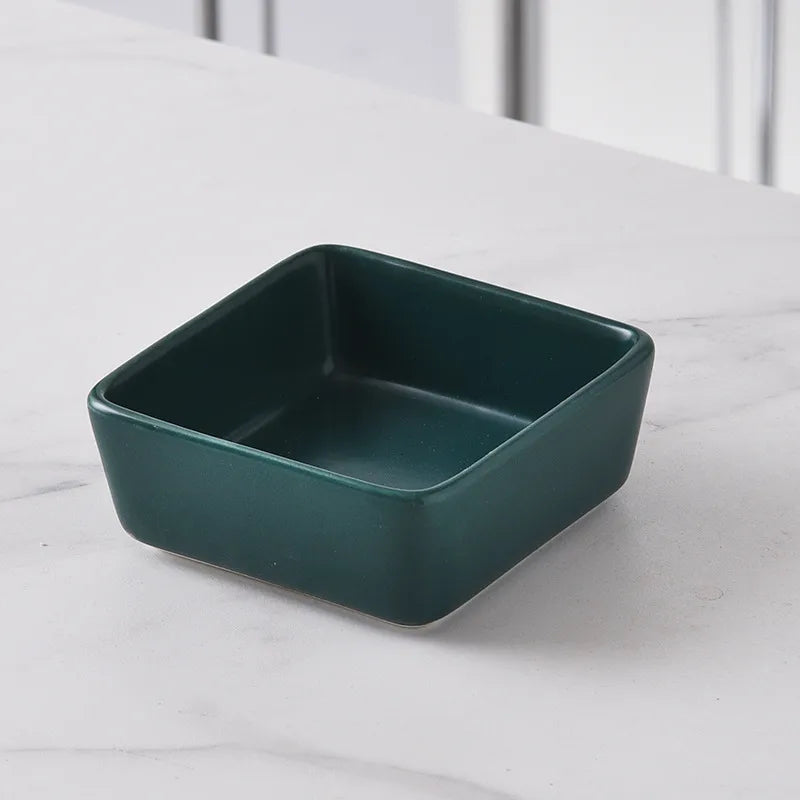 Nordic Ceramic Square Snack Bowl Platter Household Split Plate Snack Plate Hot Pot Sauce Plate Bamboo and Wooden Tray