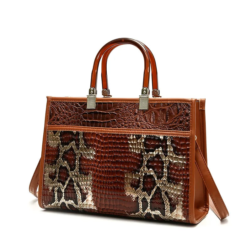 Women's Large Pu Leather Crocodile Vintage Style Streetwear Square Zipper Shoulder Bag