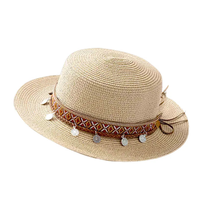 Women's Hawaiian Tropical Shell Flat Eaves Straw Hat