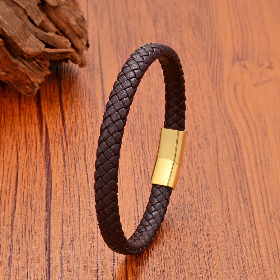 Vintage Style Simple Style Classic Style Geometric 316L Stainless Steel  Leather rope Unisex Bangle
