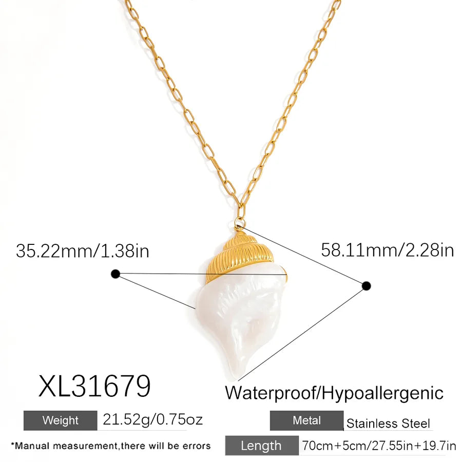 Wholesale Jewelry Glam Luxurious Conch 304 Stainless Steel 18K Gold Plated Paperclip Chain Pendant Necklace