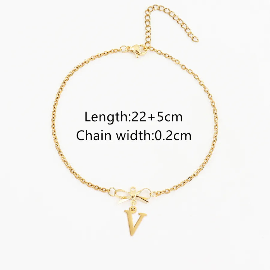 Wholesale Jewelry Elegant Simple Style Classic Style Letter Bow Knot 201 Stainless Steel 304 Stainless Steel Copper Anklet