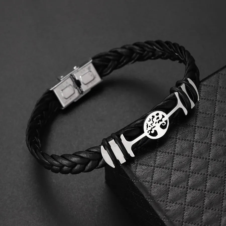 Retro Punk Solid Color 304 Stainless Steel Pu Leather Plating Men's Bangle Men Cord & Leather Bracelets