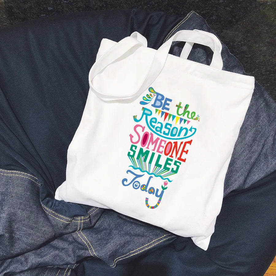 Women's Canvas Letter Basic Square Open Canvas Bag