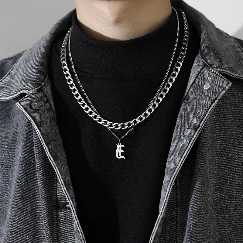 simple style letter titanium steel gold plated layered necklaces in bulk