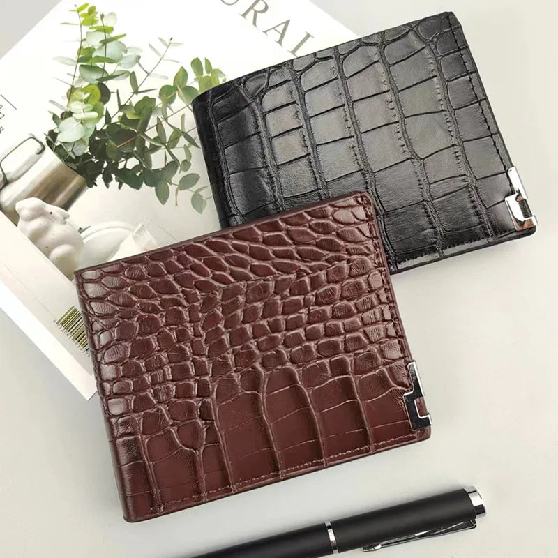 Men's Solid Color Crocodile Pu Leather Flip Cover Small Wallets