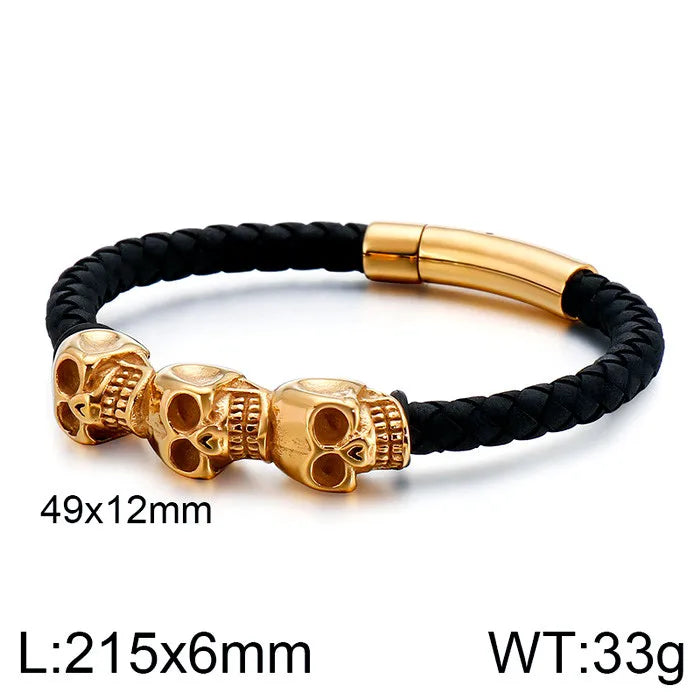 Hip-Hop Retro Color Block Pu Leather Titanium Steel 18K Gold Plated Men's Bangle