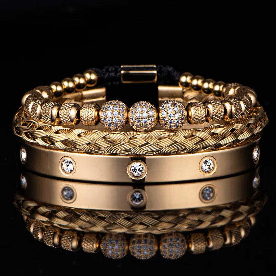 hot sale 3 Diamond Ball ten diamond bracelet set stainless steel mesh bracelet wholesale luxury men's accessories