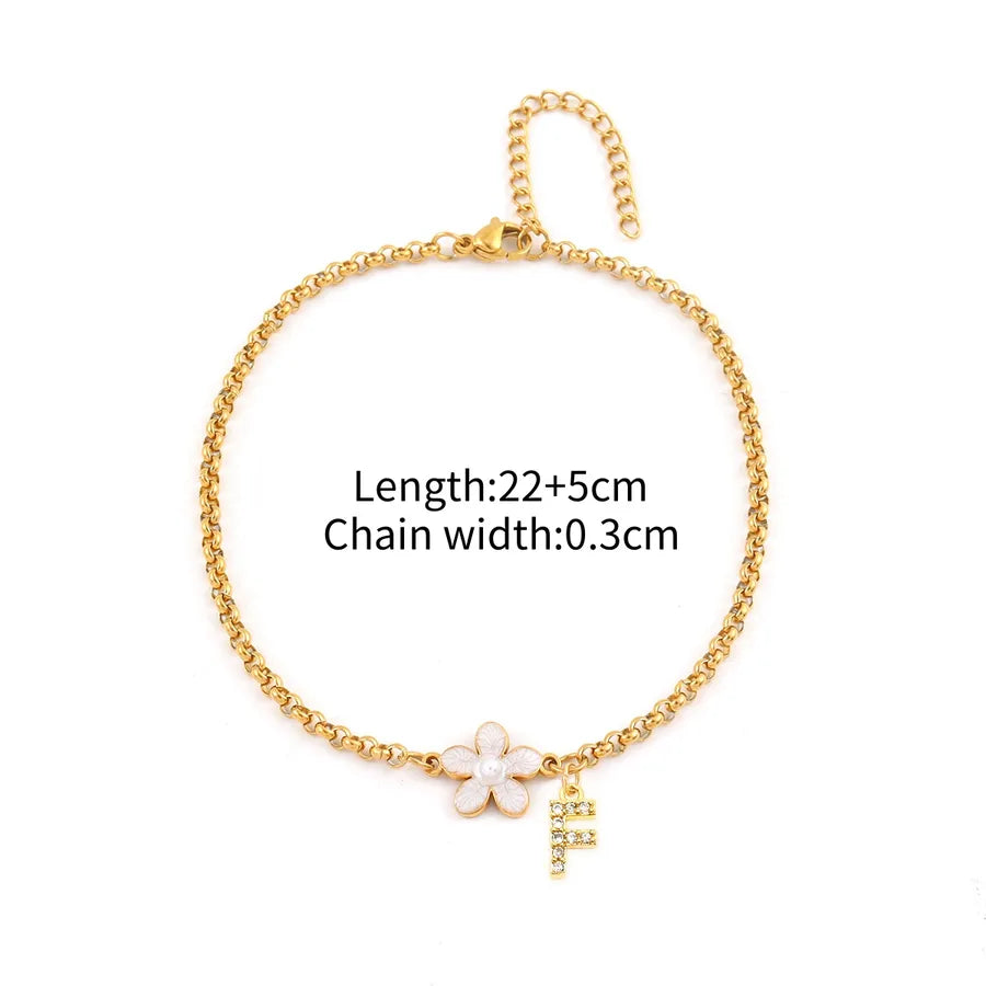 Wholesale Jewelry Simple Style Classic Style Letter Flower 201 Stainless Steel Copper Zircon Inlay Anklet