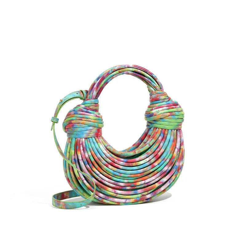 Women's Pu Leather Rainbow Elegant Streetwear Weave Dumpling Shape Zipper Straw Bag