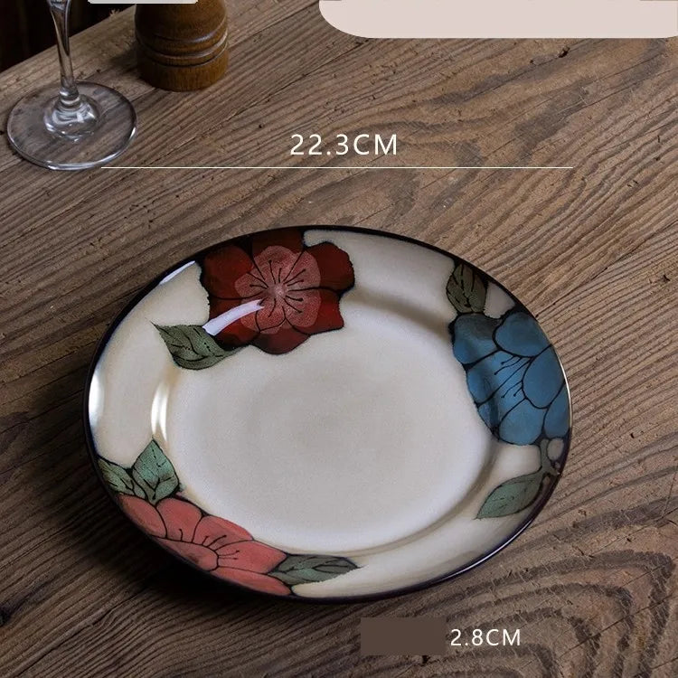 Retro Solid Color Flower ceramics Tableware 1 Piece