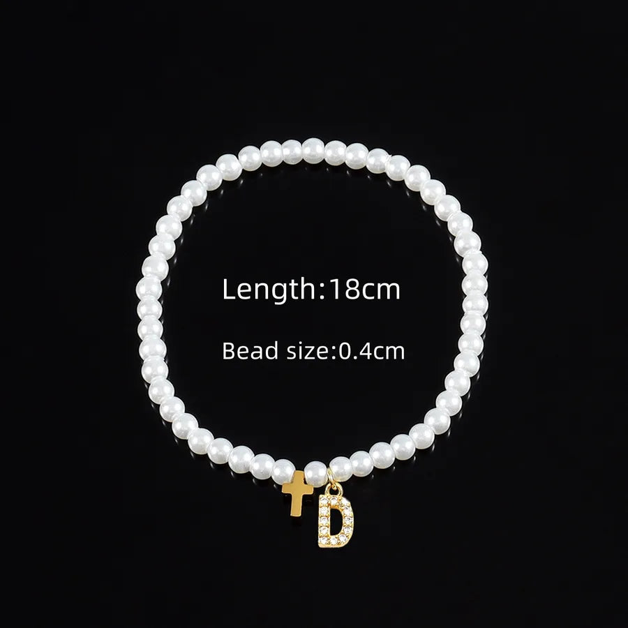 Elegant Vintage Style Classic Style Cross Letter 304 Stainless Steel Artificial Pearl Copper Beaded Chain Beaded Bracelets Wholesale