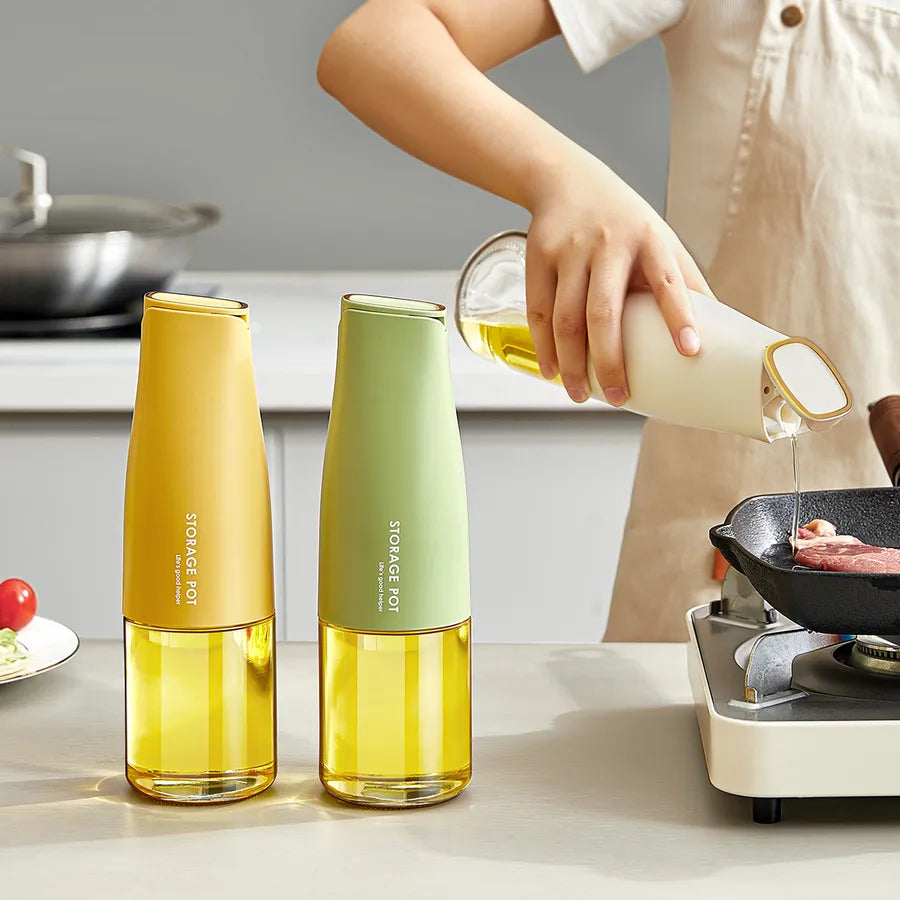 Internet Celebrity Oil Pot Glass Automatic Gravity Open Cap Oil Bottle Kitchen Household Oil Spraying Pot No Oil Soy Sauce Vinegar Spice Bottle