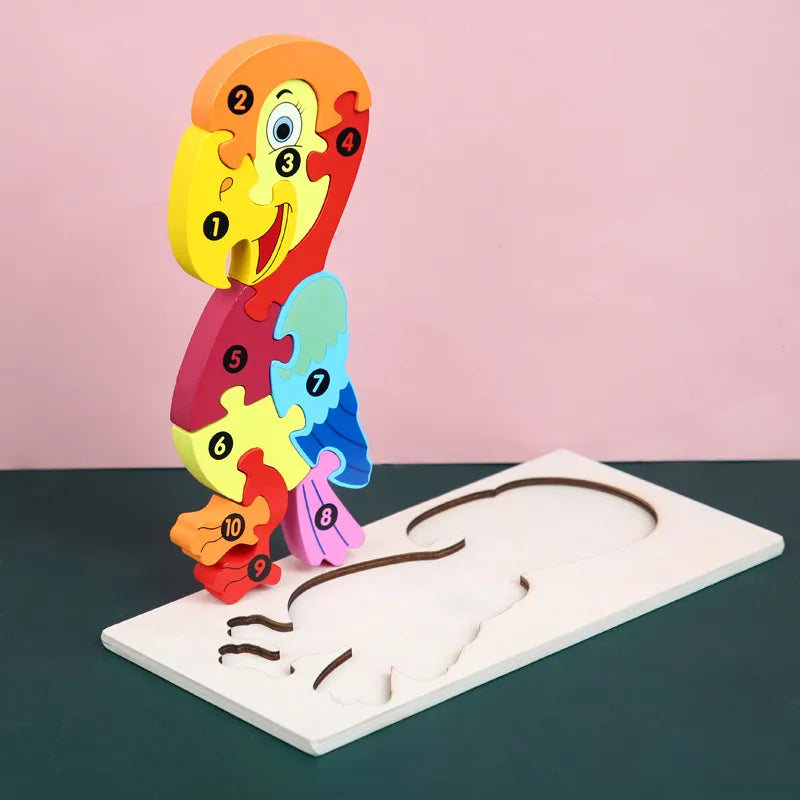 3D Wooden Dinosaur Puzzle Early Education Toys For Kids Assembly Building Blocks Baby Cognitive Skills Development Playset
