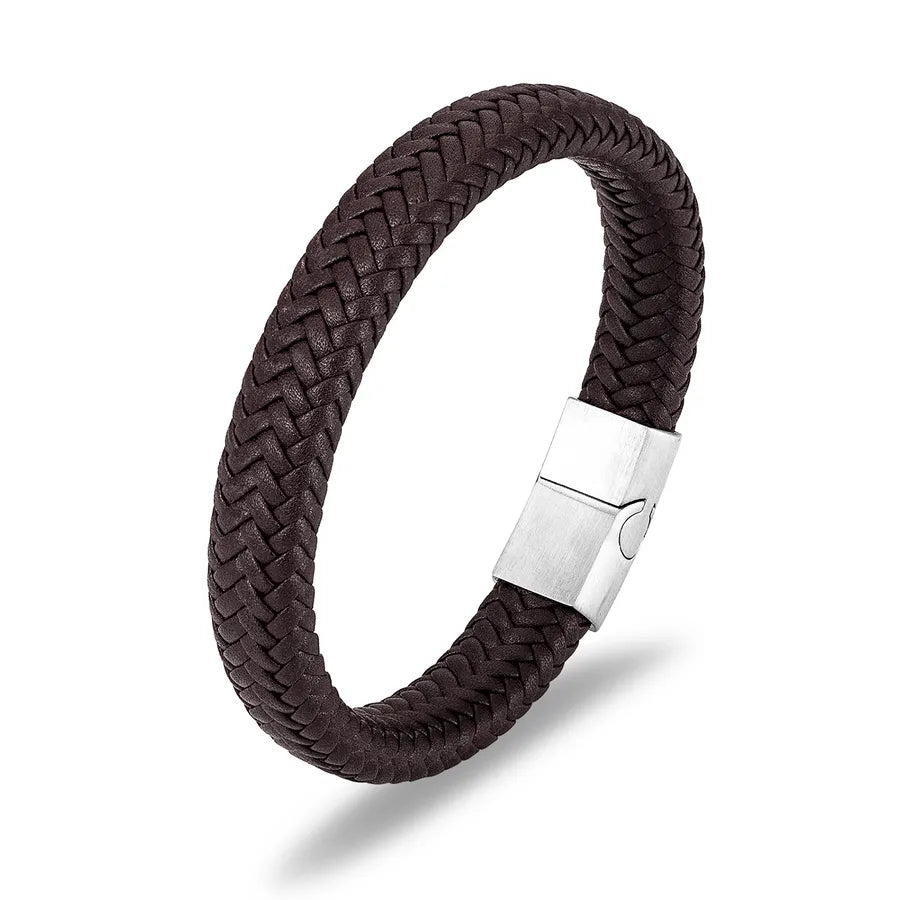 classic style commute color block stainless steel pu leather plating gold plated men's bangle
