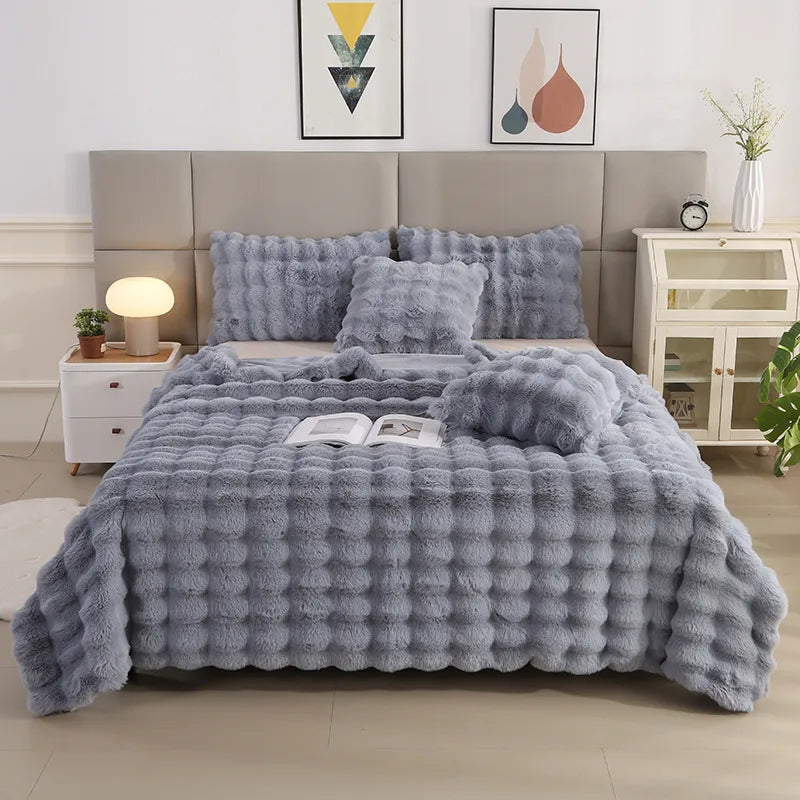 Casual Solid Color rabbit fur blanket Bedding
