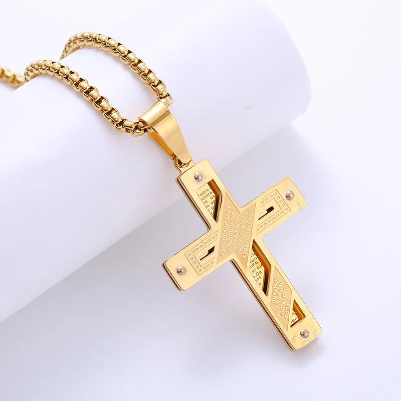 1 piece hip-hop cross stainless steel plating 18k gold plated men's pendant necklace