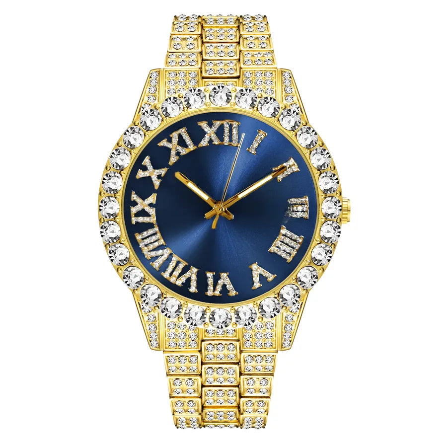 MISSFOX Watch  Explosions Men's Personalized Hip Hop Style  Water Ghost Roman Diamond Quartz Watch Men